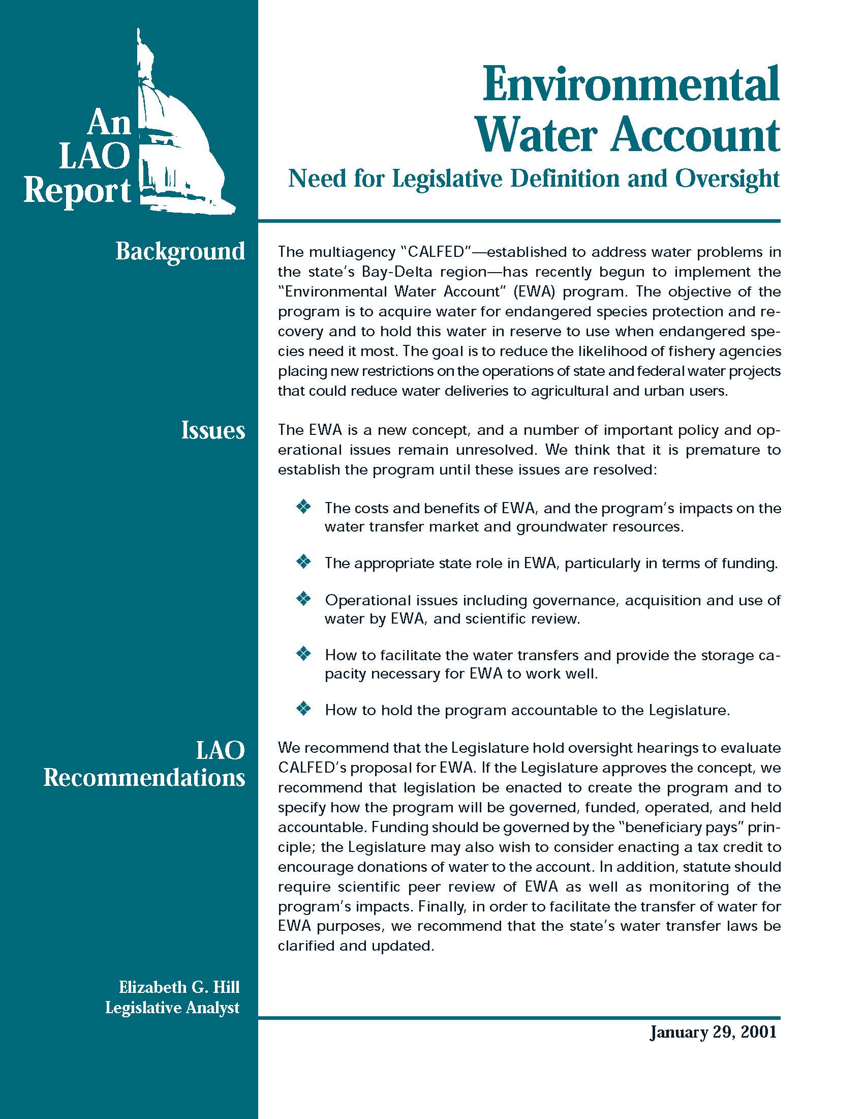 Environmental Water Account Need for Legislative