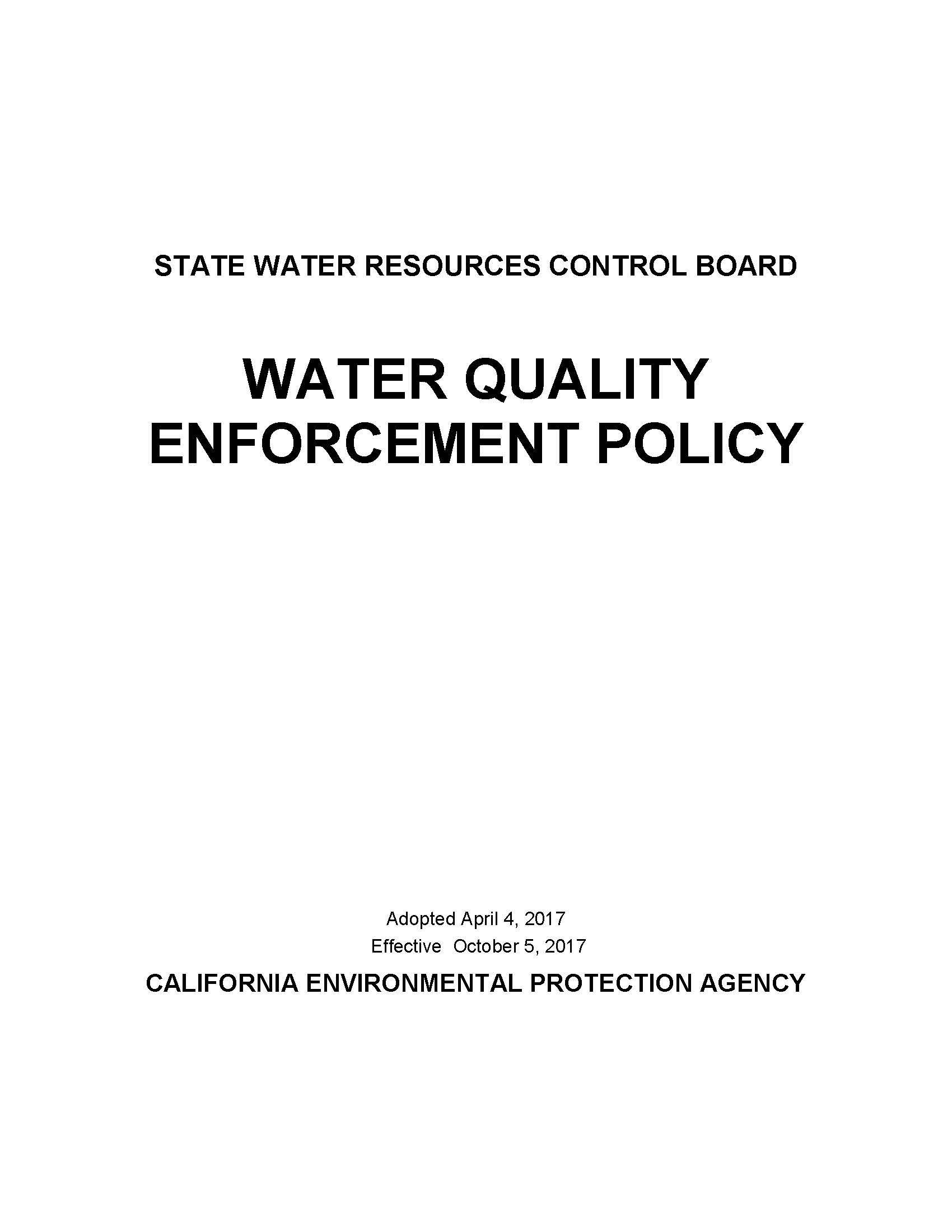 Water Quality Enforcement Policy California Water Library