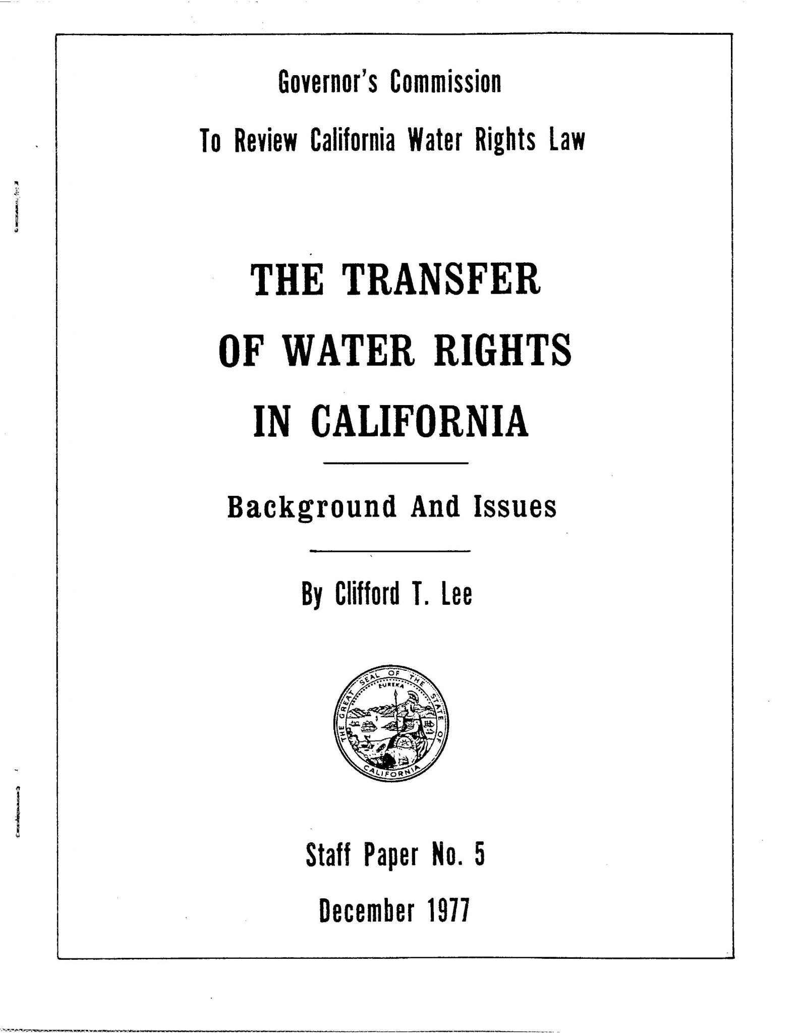 The Transfer of Water Rights In California Background and Issues