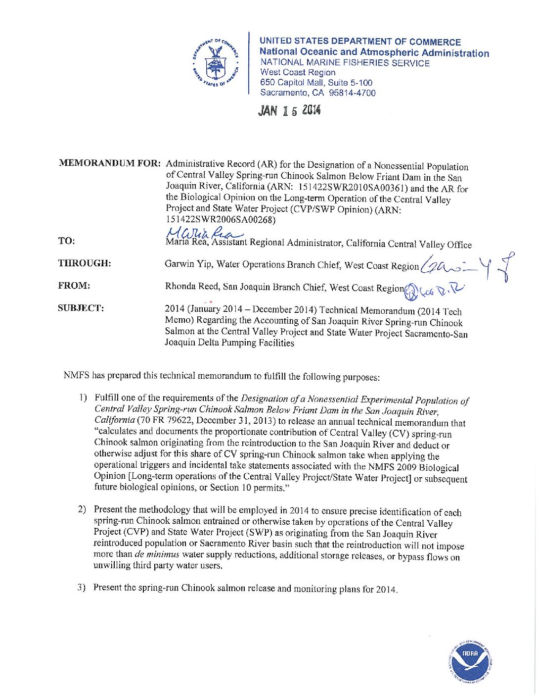 2014 Technical Memorandum Regarding The Accounting Of San Joaquin River Spring Run Chinook Salmon At The Central Valley Project And State Water Project Sacramento San Joaquin Delta Fish Collection Facilities California Water Library