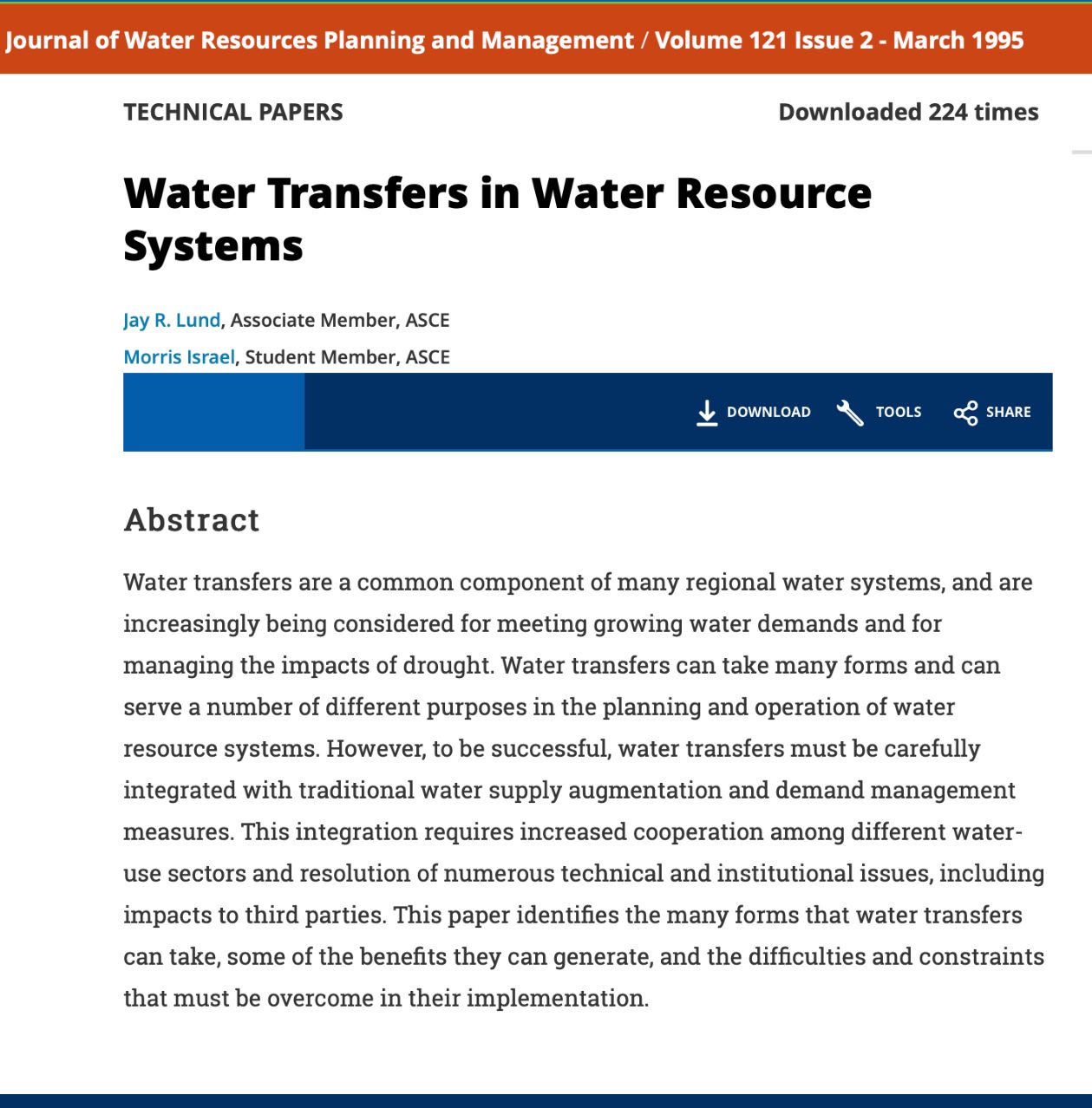 Water Transfers in Water Resource Systems California Water Library