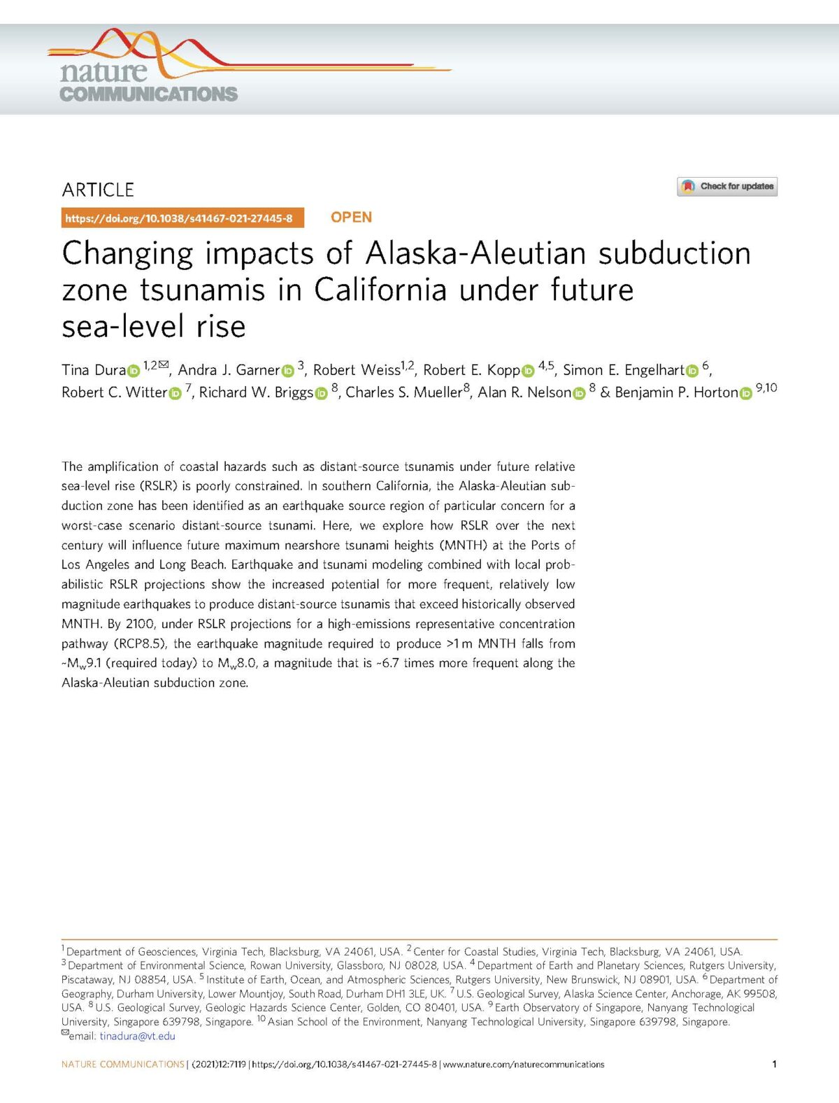 Changing impacts of Alaska-Aleutian subduction zone tsunamis in California under future sea-level rise