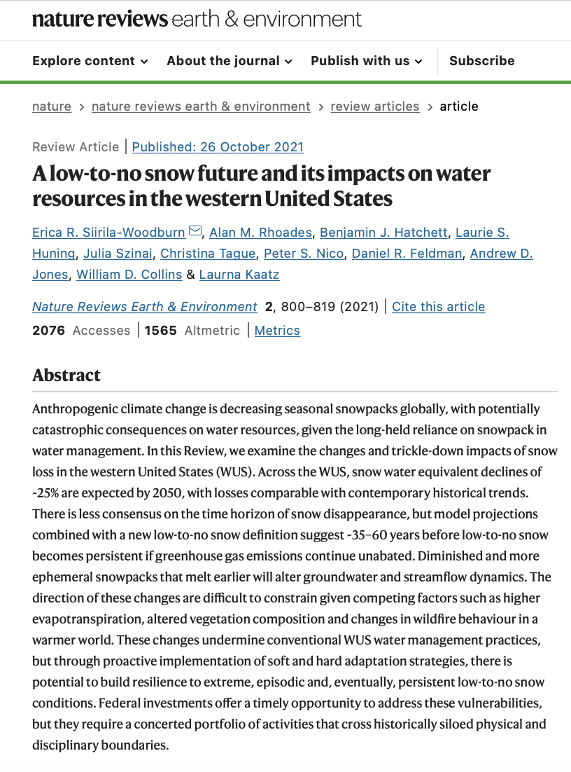 A low-to-no snow future and its impacts on water resources in the western United States