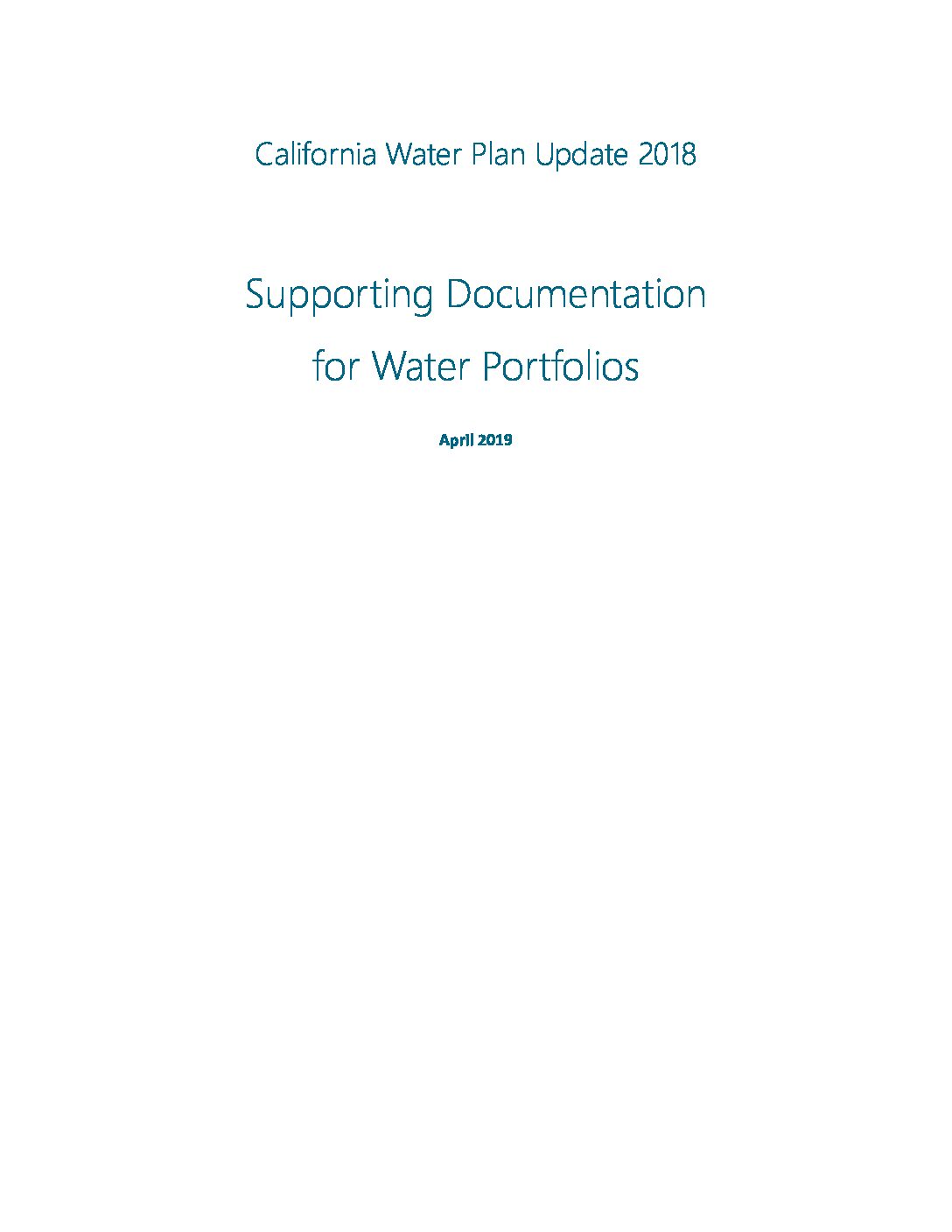 California Water Plan Update 2018, Supporting Documentation for Water Portfolios
