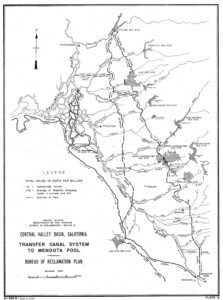The Bureau of Reclamation’s plan for further Sacramento River diversions avoiding the Delta. Image: Central Valley Basin, 1948.